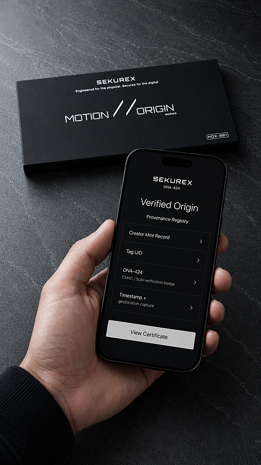 Verified Origin provenance registry on phone